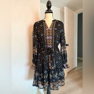 LOFT Black and Blue Long Sleeve Dress